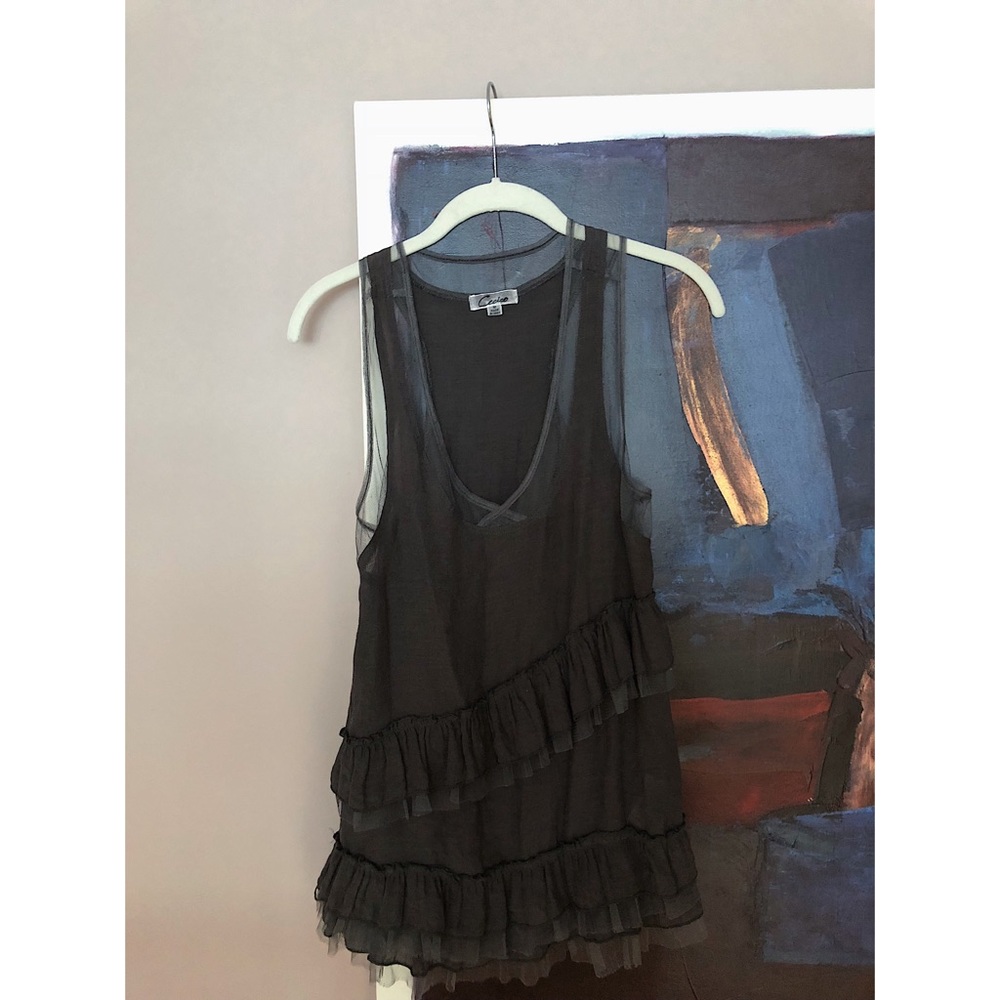 long gray tank with frills